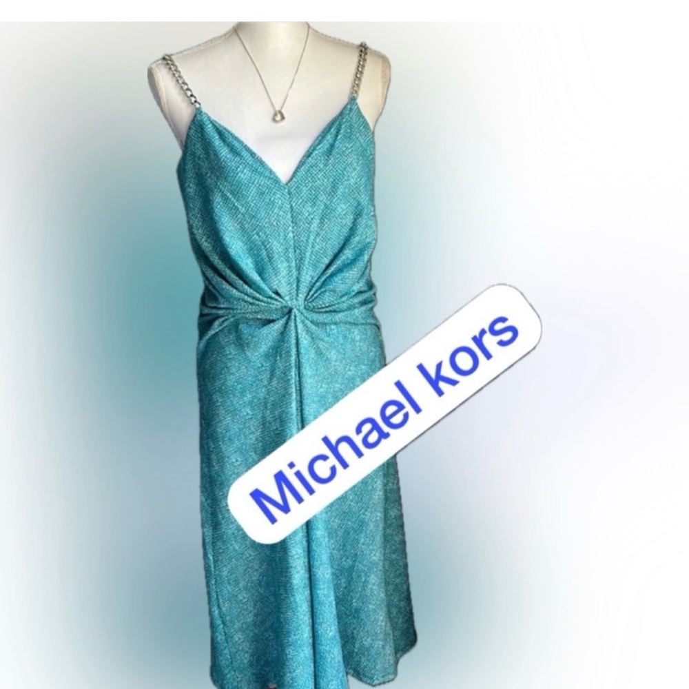 Michael Kors Turquoise Strapless Twist-Front Slip Dress - Picture 3 of 7